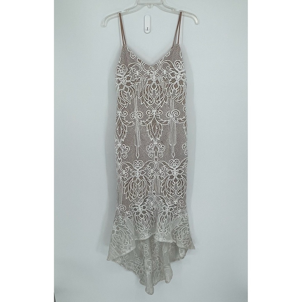 DO+BE Women's White Lace Overlay High Low Mermaid Hem Cocktail Slip Dress Size L